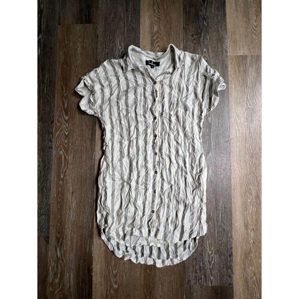 Lulus Button Up Shirt Dress Womens Small Grey White Striped Excellent High Low